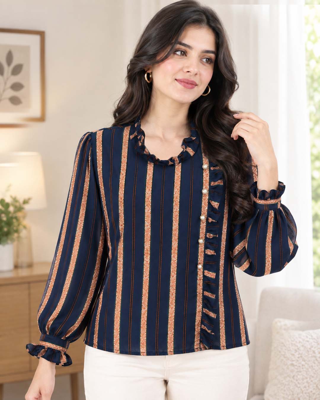 Strip Design Short Top Match Outfits By Gohar
