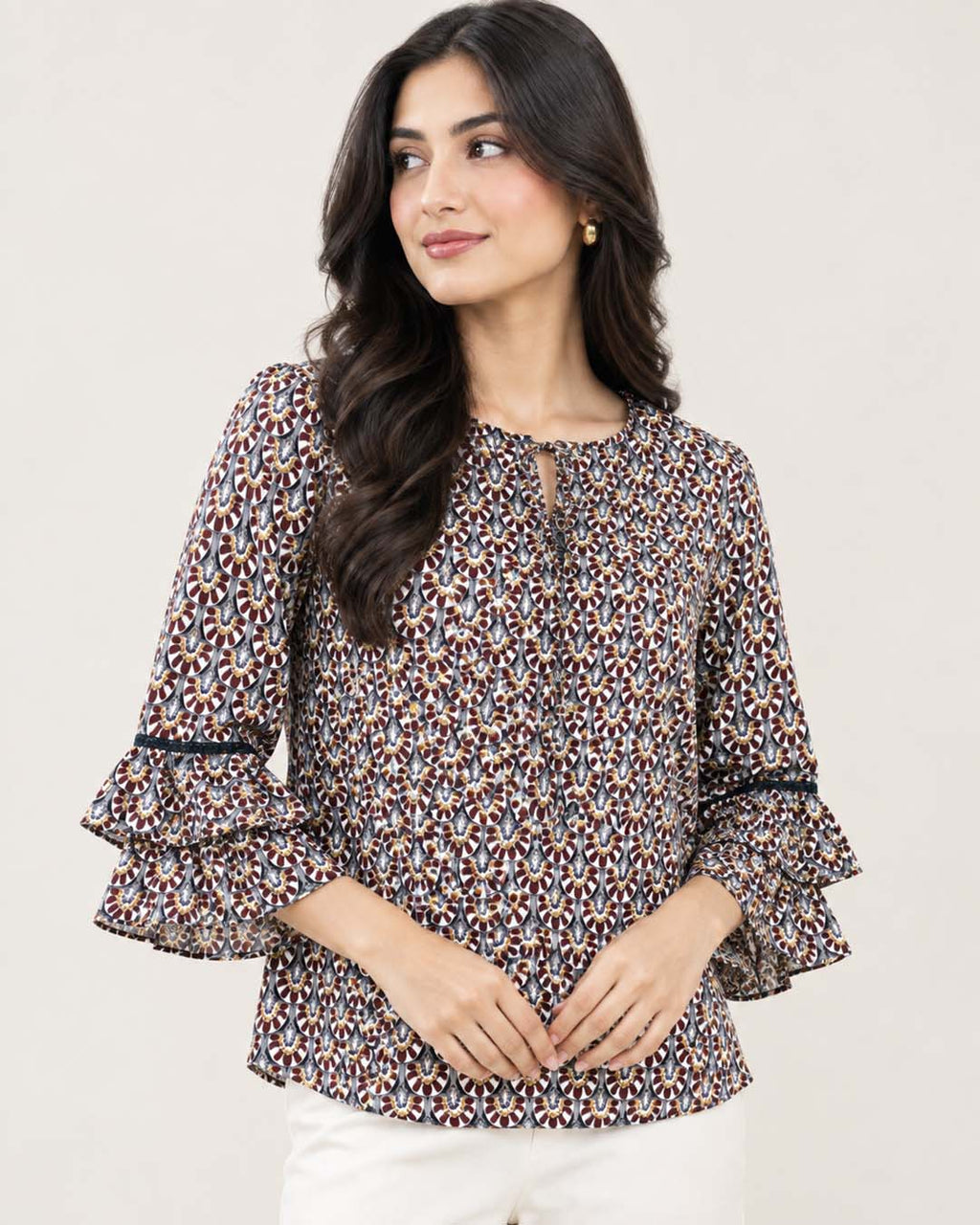 Color Full Geometric Pattern Top Match Outfits By Gohar
