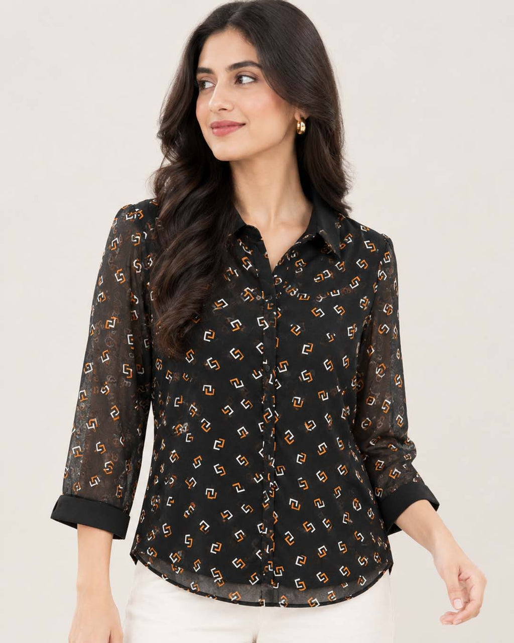 Red and White Geometric Pattern Top Match Outfits By Gohar