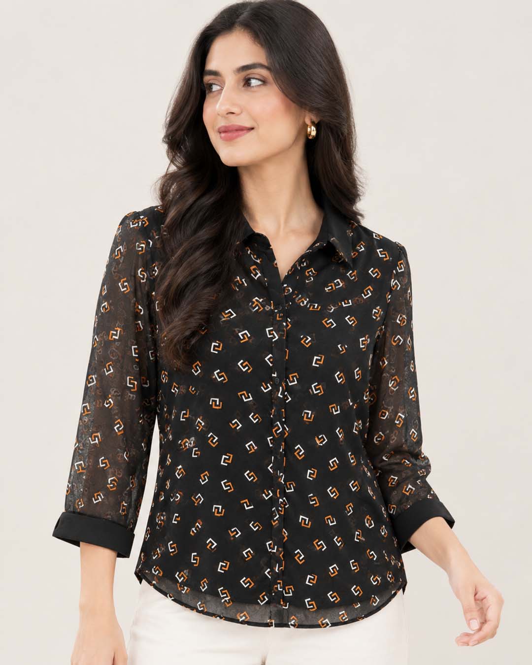 Red and White Geometric Pattern Top Match Outfits By Gohar
