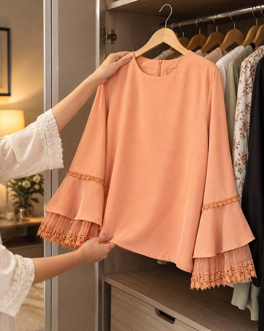 Women Peach Color Short Top Match Outfits By Gohar