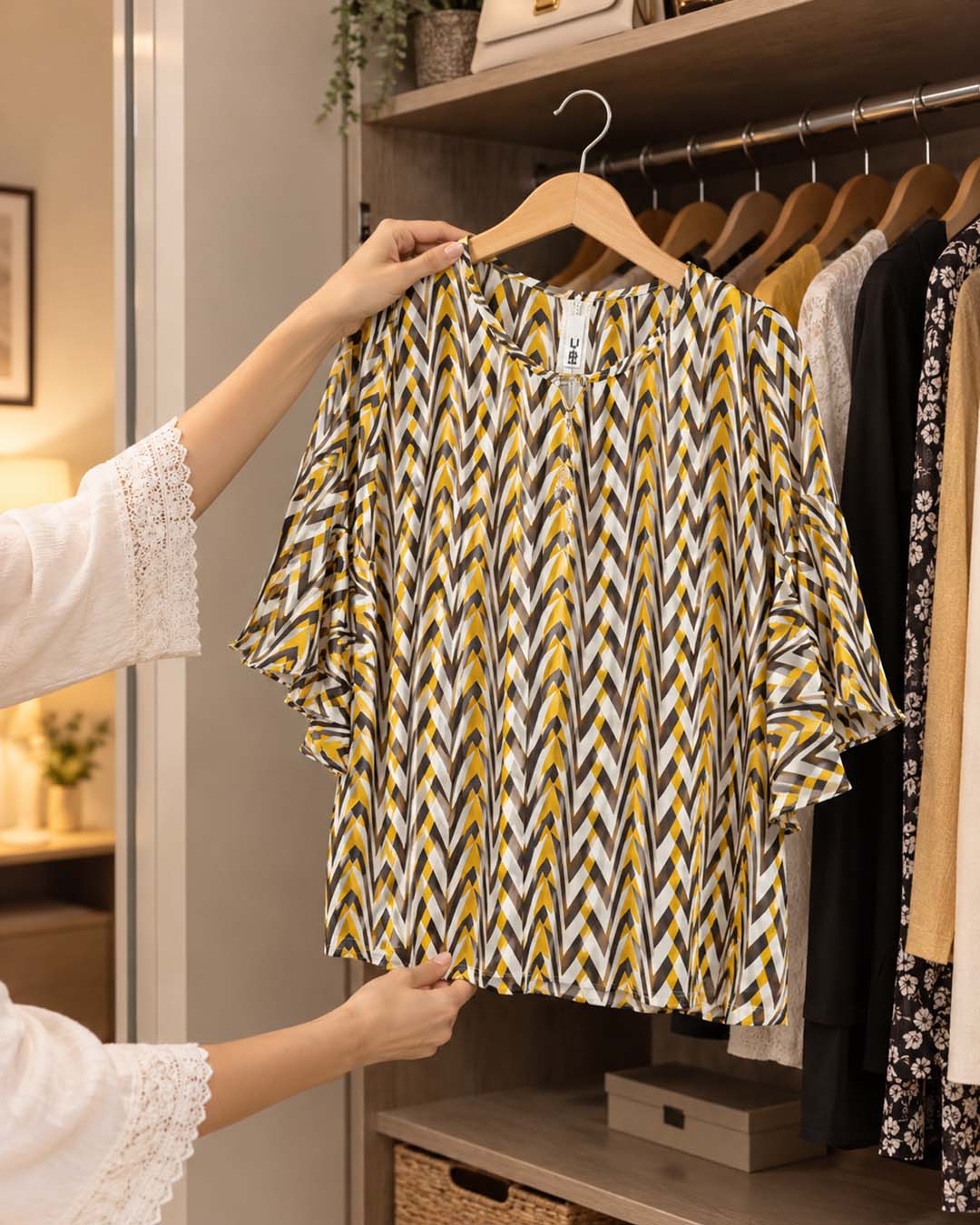 Multicolor Geometry Parten Short Top Match Outfits By Gohar