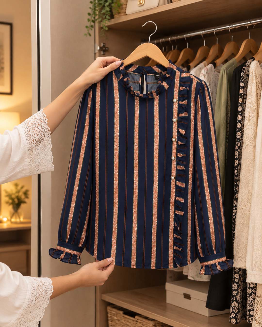 Strip Design Short Top Match Outfits By Gohar