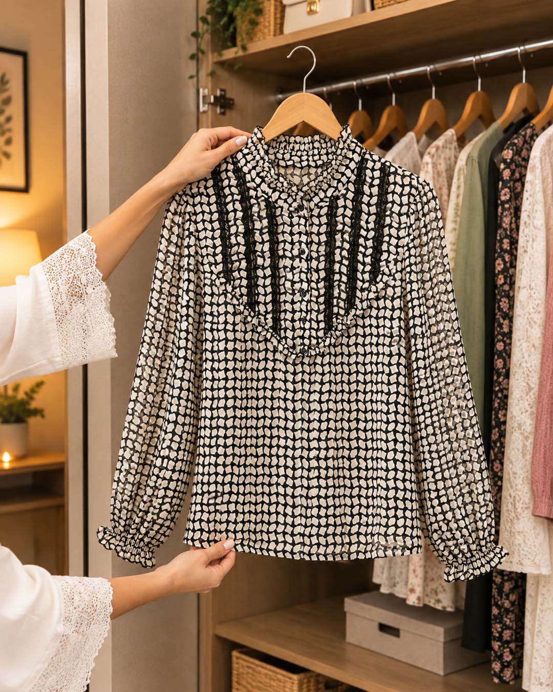 Patterned Long-Sleeve Top Match Outfits By Gohar