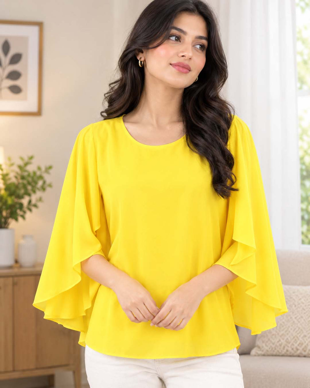 Women Yellow Color Short Top Match Outfits By Gohar