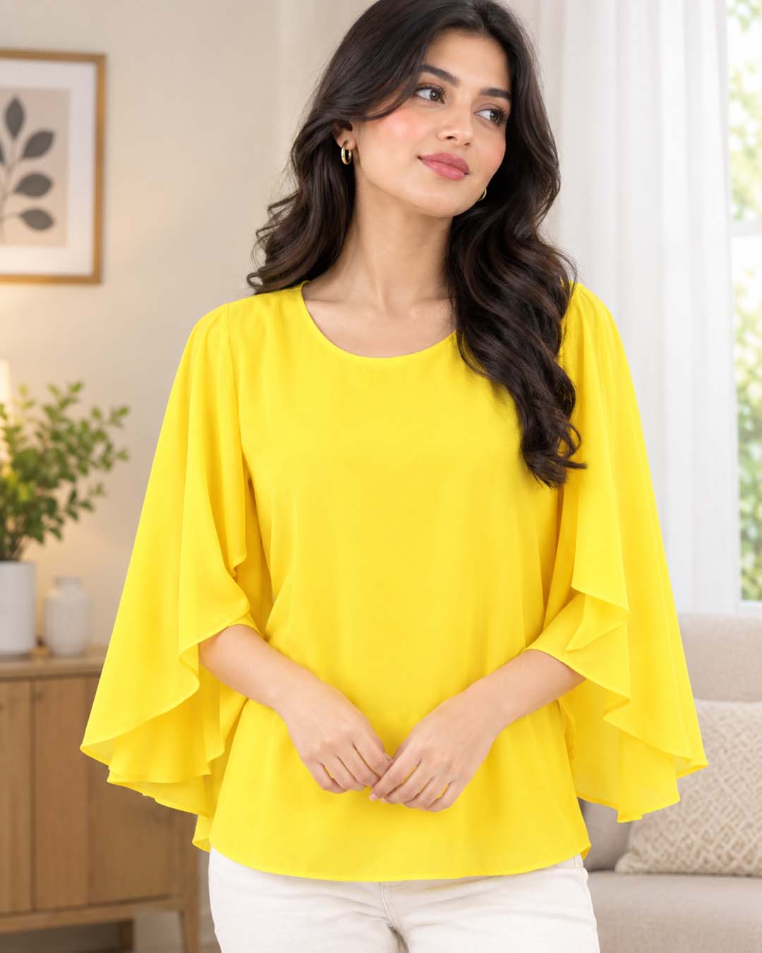 Women Yellow Color Short Top Match Outfits By Gohar