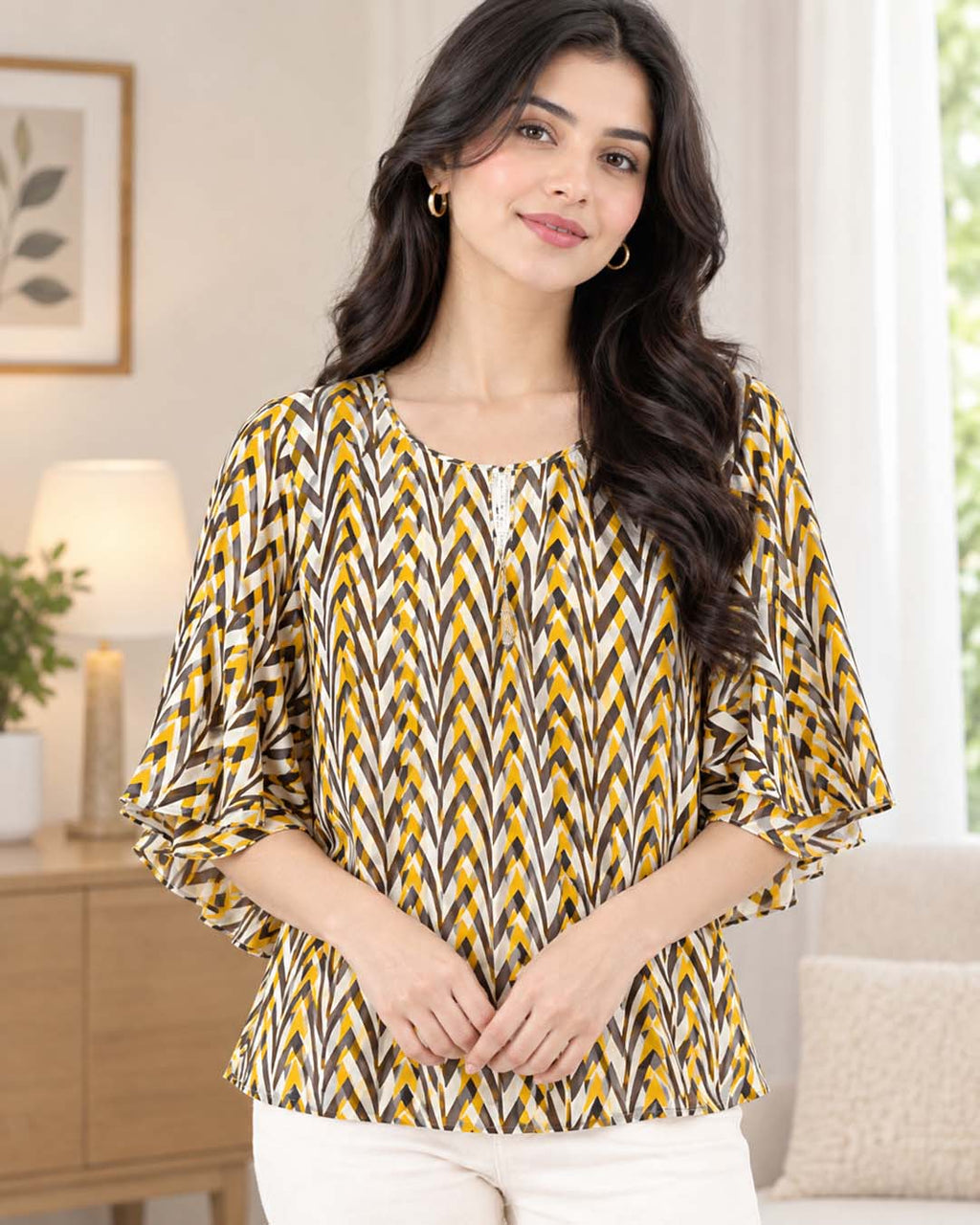 Multicolor Geometry Parten Short Top Match Outfits By Gohar