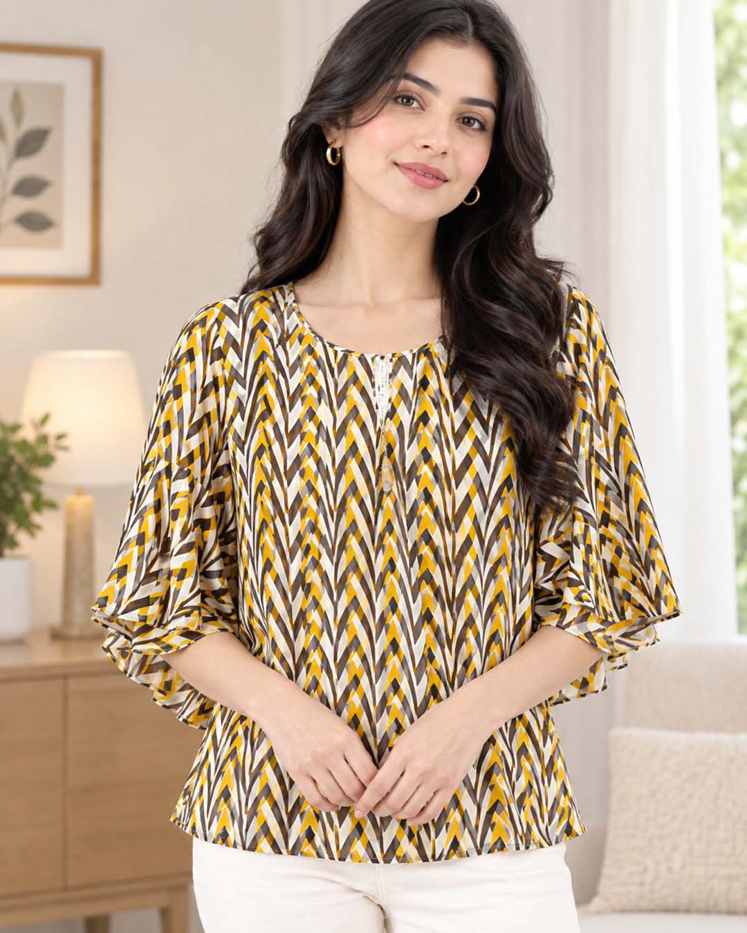 Multicolor Geometry Parten Short Top Match Outfits By Gohar